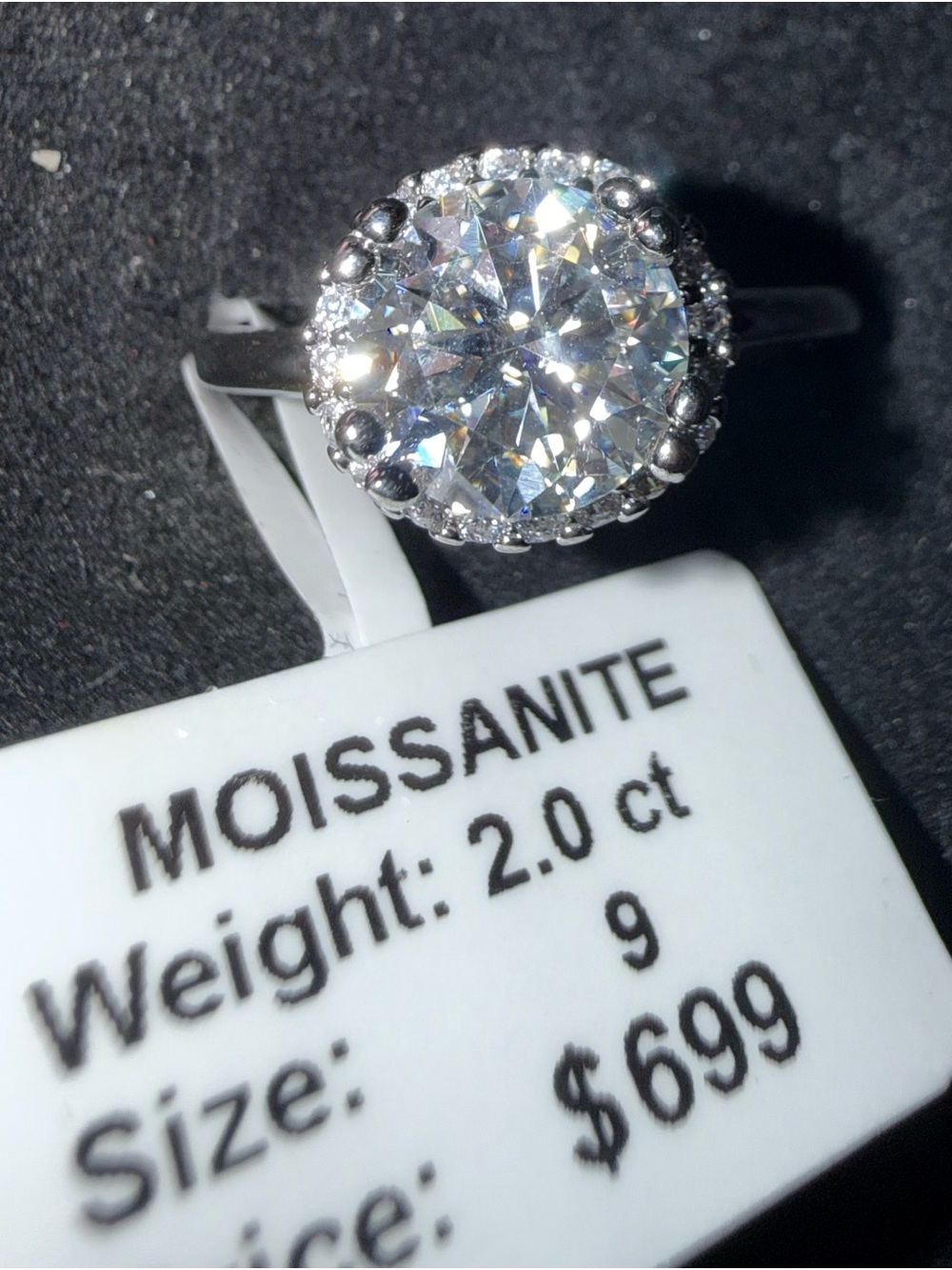 Moissanite Halo Engagement Ring - White Gold Tone - 2.0 ct